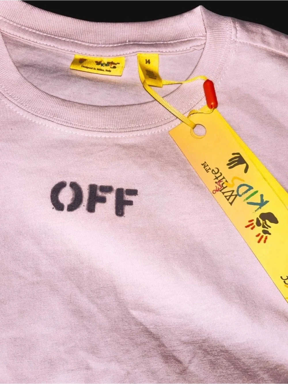 NWT Off-White Cream 'OFF' Chest Logo Tee with Yellow Tag